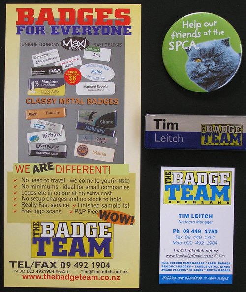 The Badge Team, Tim Leitch, promo & Name Badge & Button Badge examples